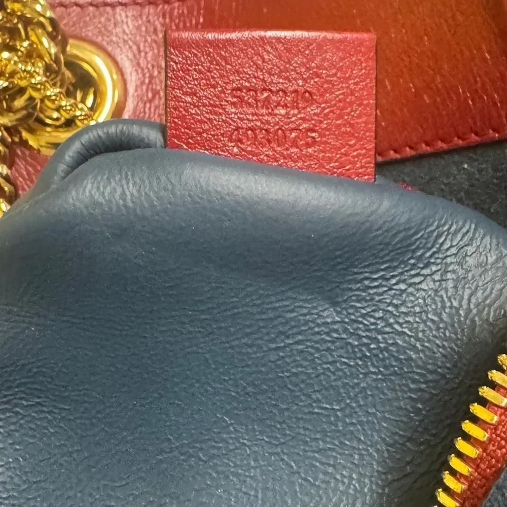 GUCCI Navy Blue Suede & Red Leather Trim Large Sylvie Web Rajah Tote Bag - Picture 16 of 16